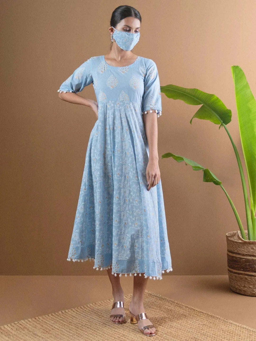 Blue Printed Cotton Dress LIBAS