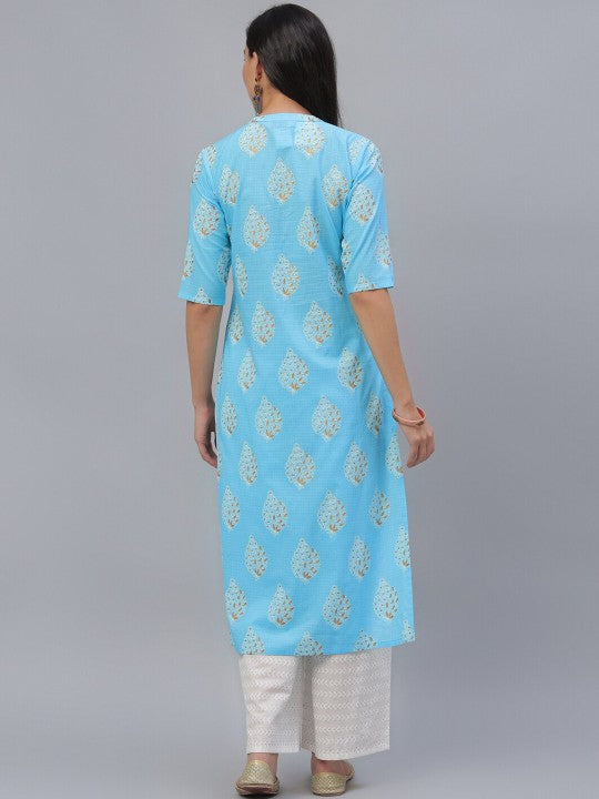 Women Blue Printed Panelled Pure Cotton Kurta GERUA BY LIBAS