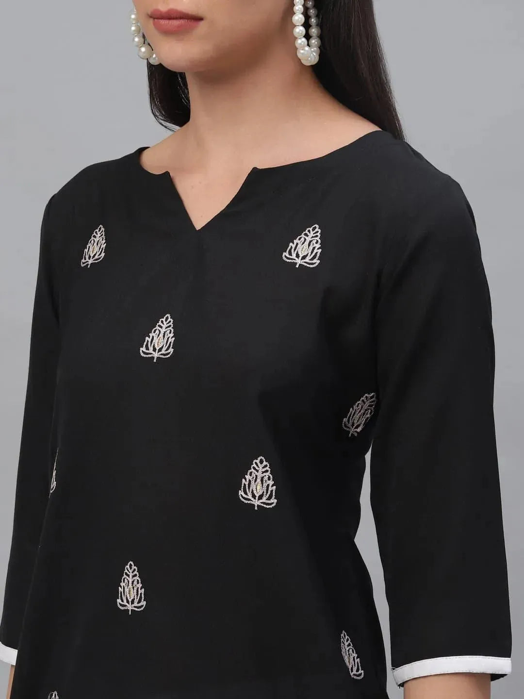 Black Rayon Embroidered Straight Kurta LIBAS