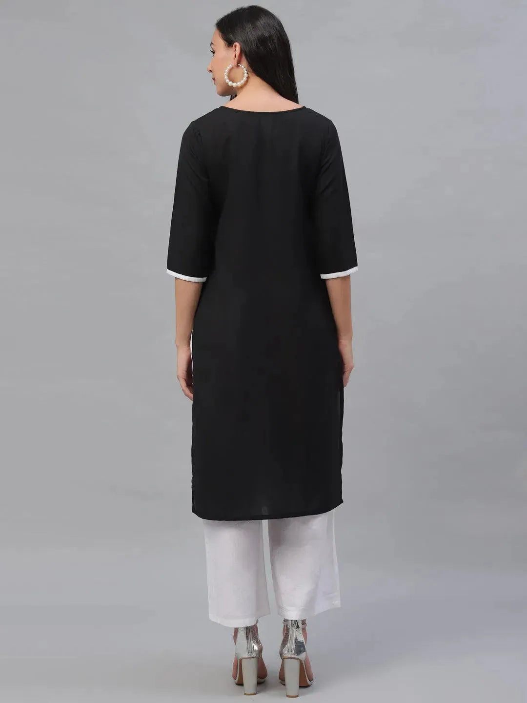 Black Rayon Embroidered Straight Kurta LIBAS