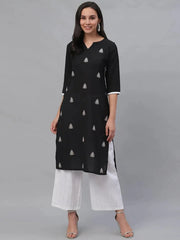 LIBAS Olive Green Yoke Design Cotton Kurta, rich green tones with detailed yoke embroidery.