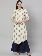 GERUA BY LIBAS Women Cream-Coloured Floral Printed Kurta, soft floral design with lightweight fabric.