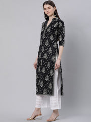GERUA BY LIBAS Women Black Floral Printed Kurta, elegant floral detailing on structured ethnic wear.