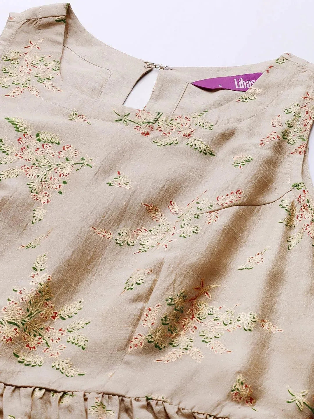 Beige Printed Silk Blend A-Line Kurta LIBAS