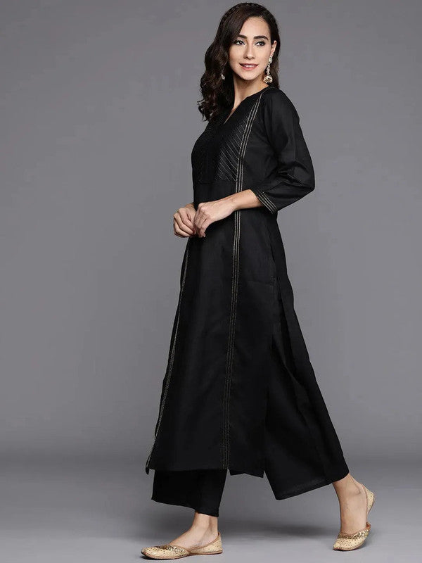 LIBAS Black Solid Cotton Straight Kurta (No Dupatta), sleek traditional wear crafted from soft cotton.