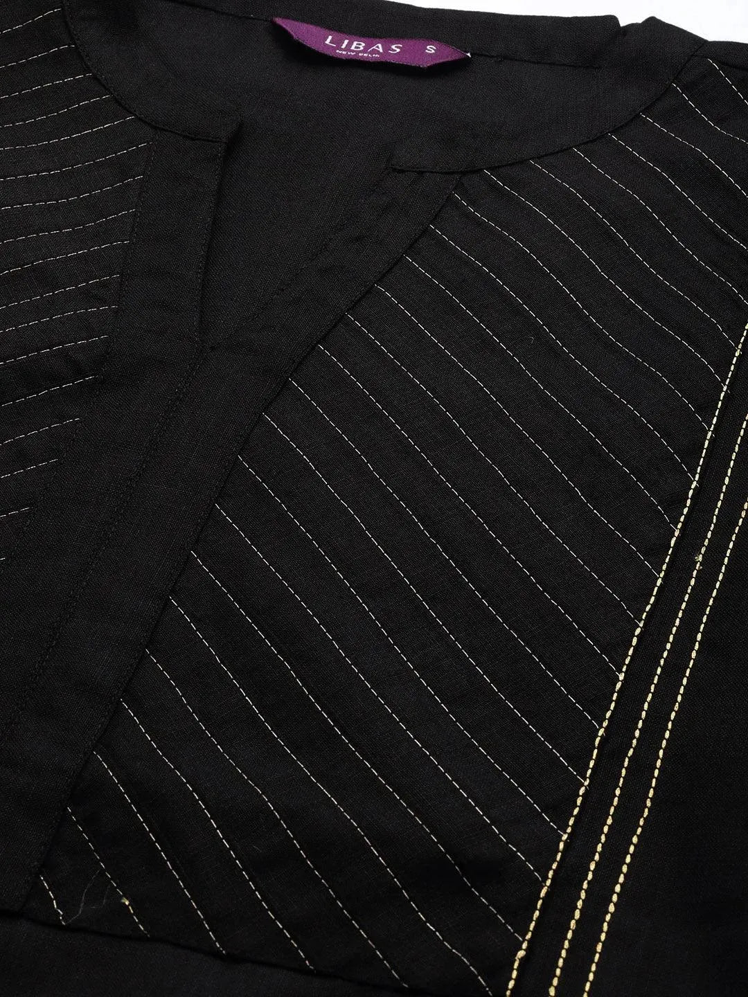 Black Solid Cotton Straight Kurta LIBAS