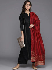 Black Solid Cotton Straight Kurta LIBAS