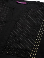 Black Solid Cotton Straight Kurta LIBAS
