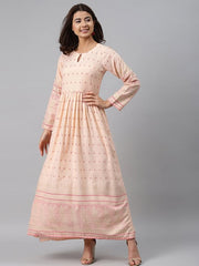 GERUA BY LIBAS Libas Peach & Pink Printed A-Line Dress, soft hues for a stylish casual ethnic look.