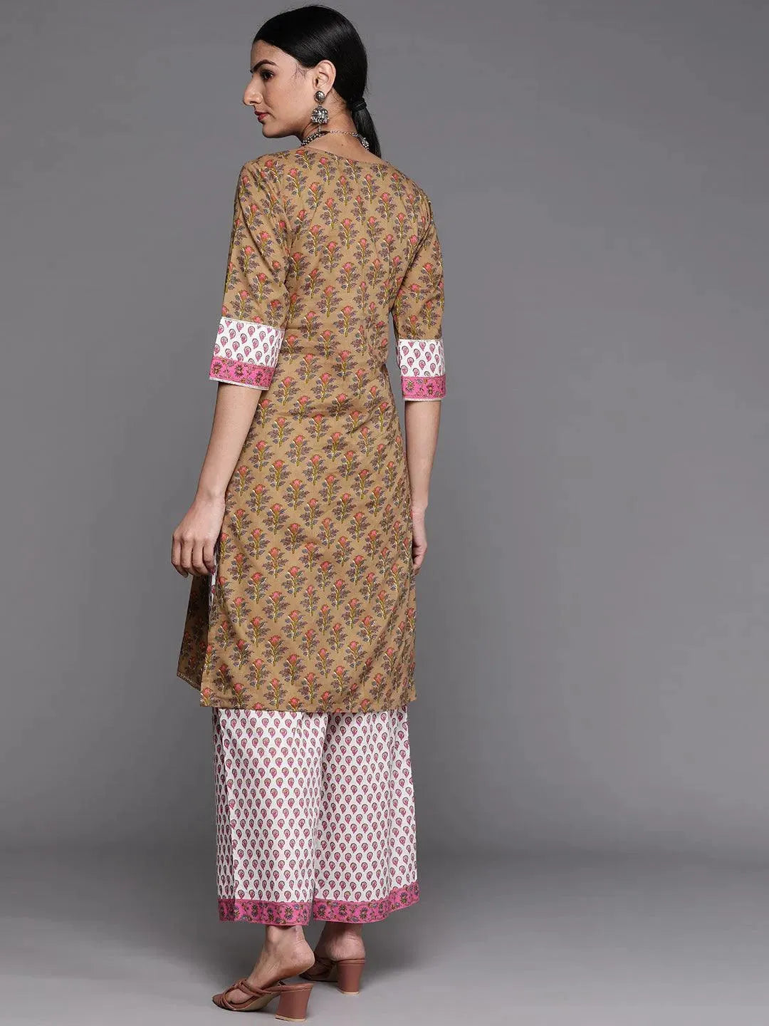 Olive Green Yoke Design Cotton Kurta LIBAS