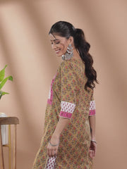 Olive Green Yoke Design Cotton Kurta LIBAS