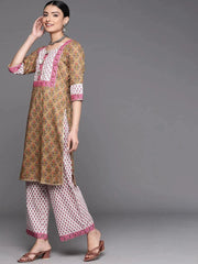Olive Green Yoke Design Cotton Kurta LIBAS