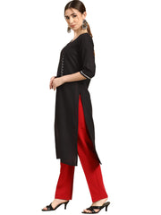 Women's Cotton BLACK Straight Kurta GERUA BY LIBAS