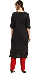 Women's Cotton BLACK Straight Kurta GERUA BY LIBAS