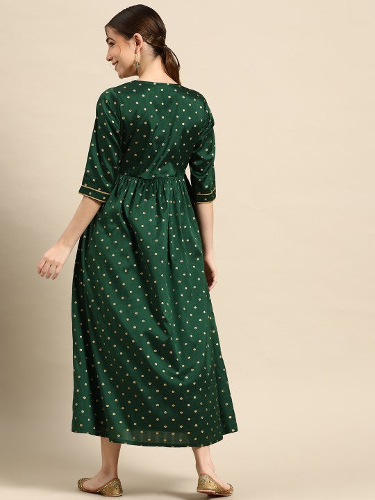 Green Golden Keyhole Neck Maxi Dress GERUA BY LIBAS
