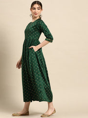 Green Golden Keyhole Neck Maxi Dress GERUA BY LIBAS