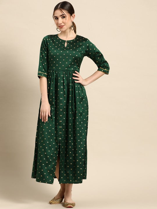 Green Golden Keyhole Neck Maxi Dress GERUA BY LIBAS