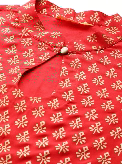 Red & Golden Ethnic Motifs Printed Kurta GERUA BY LIBAS
