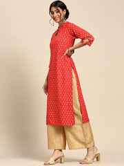 Red & Golden Ethnic Motifs Printed Kurta GERUA BY LIBAS