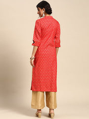 Red & Golden Ethnic Motifs Printed Kurta GERUA BY LIBAS
