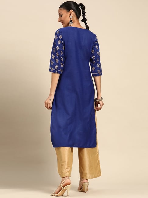 Blue Printed Straight Kurta GERUA BY LIBAS