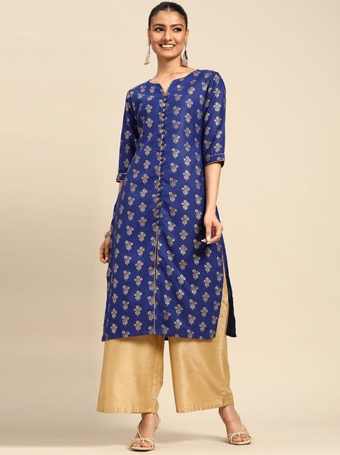 Blue Printed Straight Kurta GERUA BY LIBAS