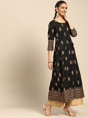 Black & Golden Paisley Printed Mirror Work Kurta GERUA BY LIBAS
