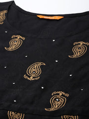 Black & Golden Paisley Printed Mirror Work Kurta GERUA BY LIBAS