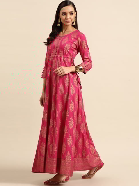 Pink &amp; Golden Printed Maxi Dress GERUA BY LIBAS