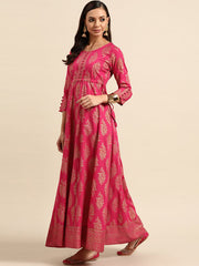 Pink &amp; Golden Printed Maxi Dress GERUA BY LIBAS