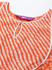 Orange Printed Cotton Anarkali Kurta LIBAS