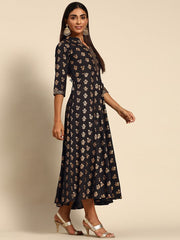 Black Floral Print Fit & Flare Dress GERUA BY LIBAS