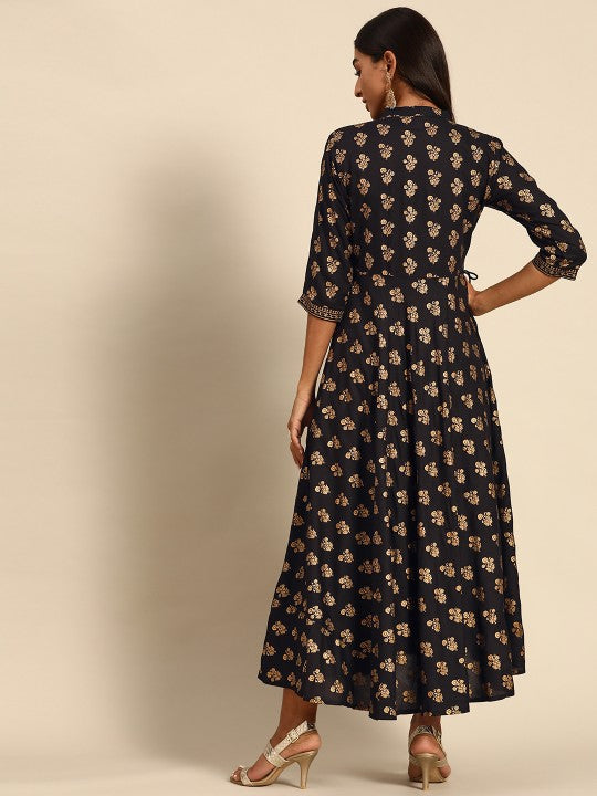 Black Floral Print Fit & Flare Dress GERUA BY LIBAS
