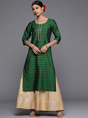 LIBAS Women Green Ethnic Motifs Printed Gotta Patti Kurta, traditional ethnic wear with rich detailing.