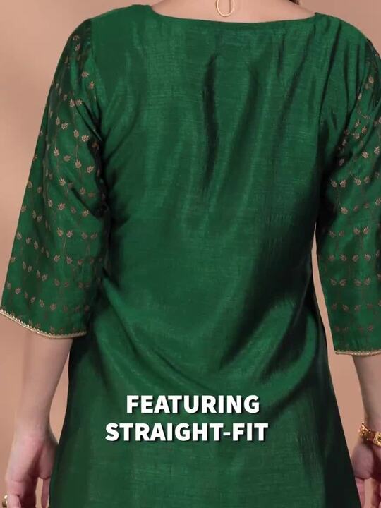Green Ethnic Motifs Printed Gotta Patti Kurta LIBAS