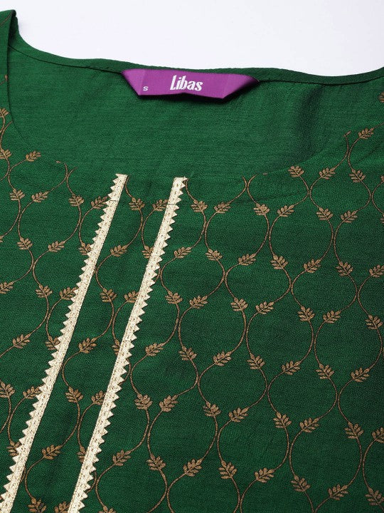 Green Ethnic Motifs Printed Gotta Patti Kurta LIBAS