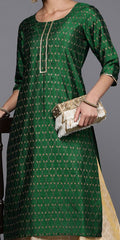 Green Ethnic Motifs Printed Gotta Patti Kurta LIBAS