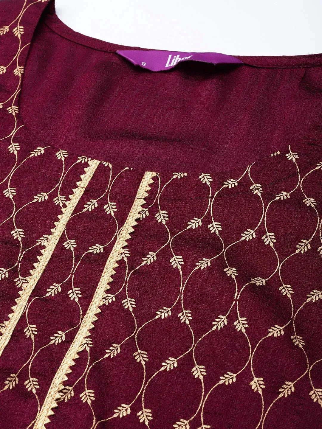 Burgundy Printed Silk Straight Kurta LIBAS