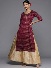 LIBAS Burgundy Printed Silk Straight Kurta, luxurious silk fabric with a refined printed design.