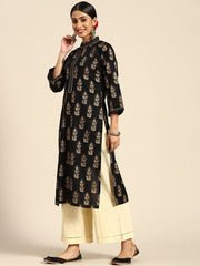 Black Printed Viscose Rayon Straight Kurta GERUA BY LIBAS