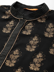 Black Printed Viscose Rayon Straight Kurta GERUA BY LIBAS