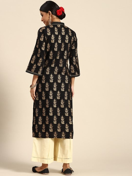 Black Printed Viscose Rayon Straight Kurta GERUA BY LIBAS