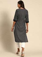 Black Geometric Printed Round Neck Kurta GERUA BY LIBAS