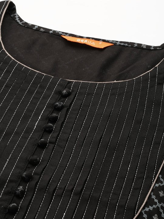 Black Geometric Printed Round Neck Kurta GERUA BY LIBAS