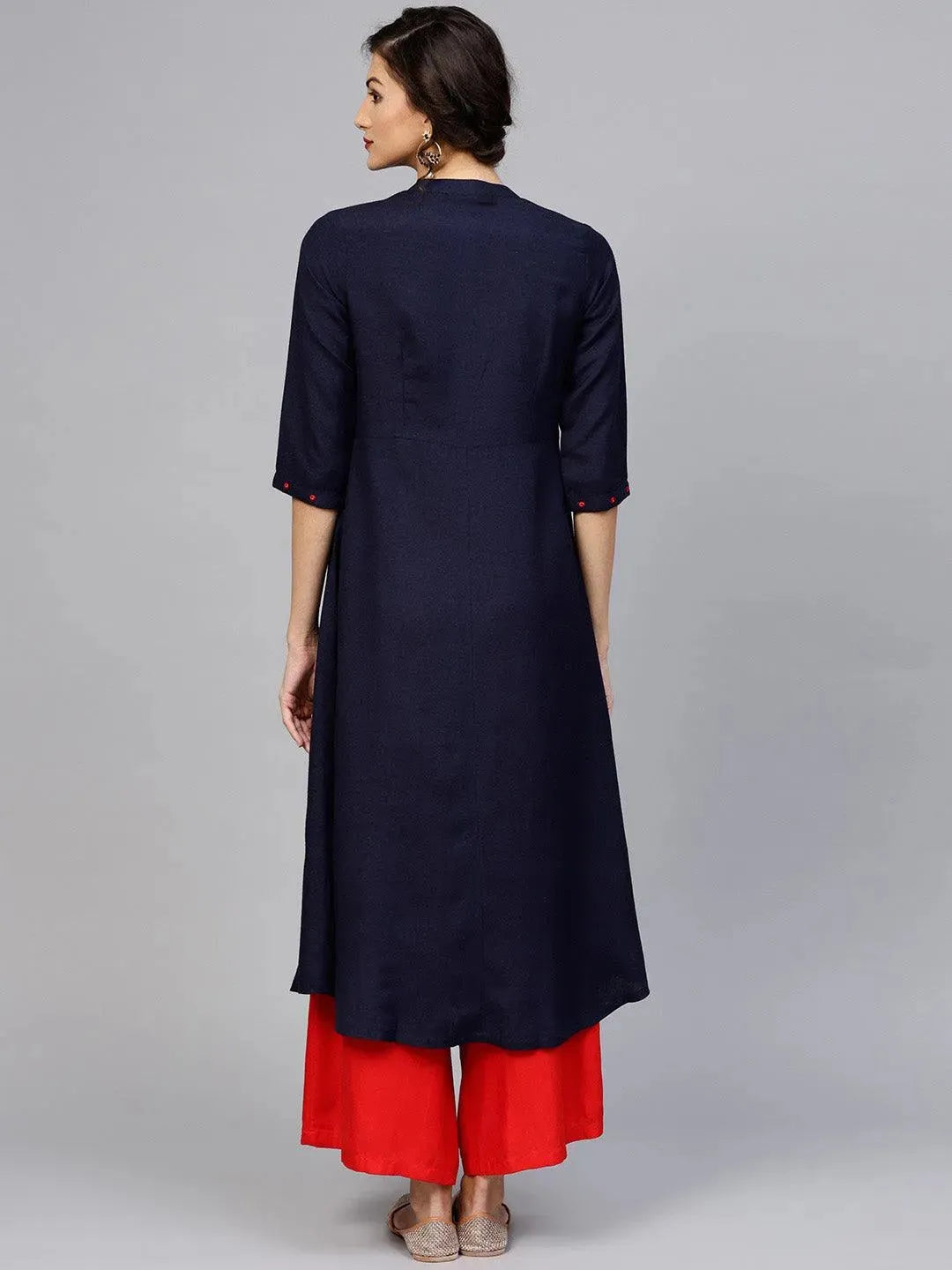 Blue Self-Design Cotton Rayon A-line Kurta LIBAS