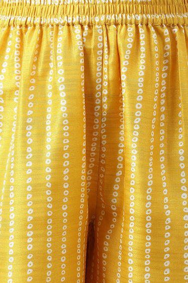 Yellow Bandhani Printed kurta In Round Neck With Parallel Pants And Dupatta W for Women's