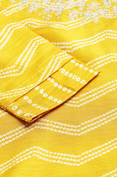 Yellow Bandhani Printed kurta In Round Neck With Parallel Pants And Dupatta W for Women's