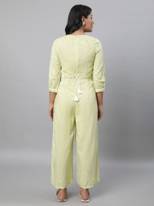 Green Printed Jumpsuit with Lace Trims AURELIA