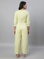 Green Printed Jumpsuit with Lace Trims AURELIA