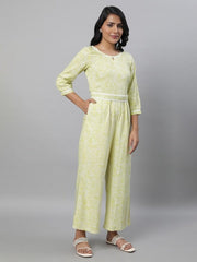 Green Printed Jumpsuit with Lace Trims AURELIA